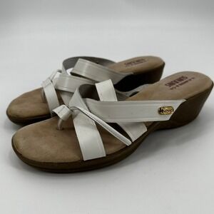 GH Bass Sunjuns Brianne White Leather Strappy Wedge Sandals Womens 8M Toe Loop